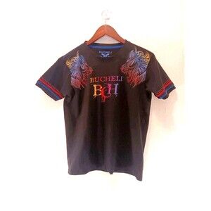 Bucheli Moda Italia Men's Lion Graphic T-Shirt Black Rainbow BCH Size L